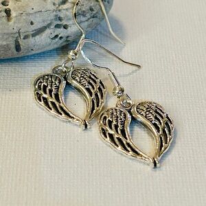 Angel wings chandelier earrings sterling silver hooks. Pair